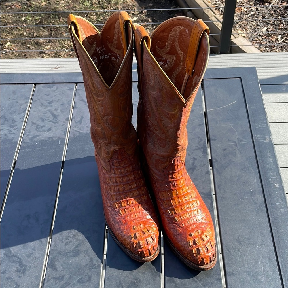 Tony Lama Men's cognac Caiman Alligator Cowboy Boots - 10.5D